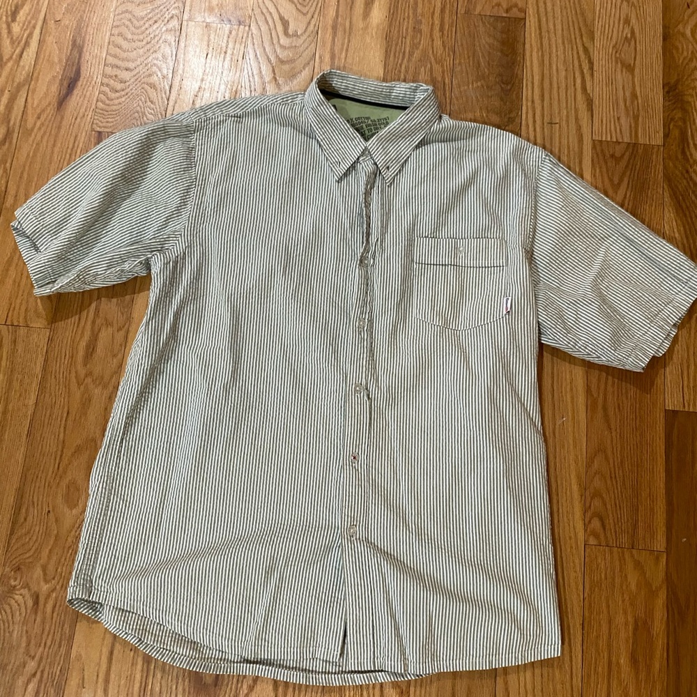 Element Men's Green and White Striped Button Down Shirt